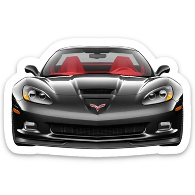 black 2006 Chevrolet Corvette C6 ZR1 with a red headlight, simplified, expressive, front view sticker