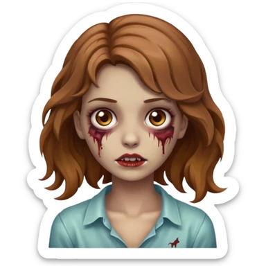 Emoji de garota zumbi bonita, cabelo ondulado castanho bem claro e olho castanho  sticker