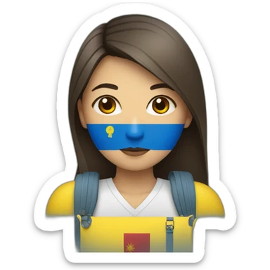 vietnamese woman with ukranian flag colors on face holding passport sticker