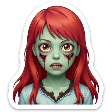 zombie girl with long red hair and bangs and brown eyes  sticker