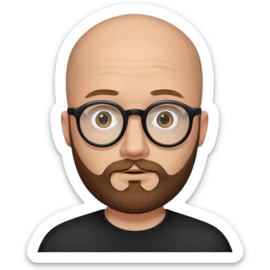 emoji just face 32-year-old white man, bald with a brown beard, wearing round black glasses sticker