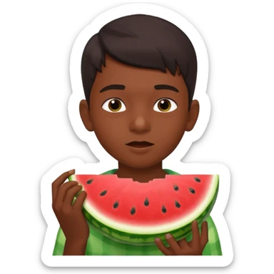 a watermelon with a indian 13 year old boy eating it sticker