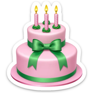 Pink Birthday cake with green ribbon in 3D sticker