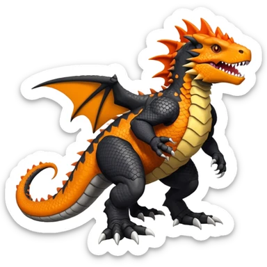 Black Salandit-Tyrunt-Tyrantrum-Greymon-Fakémon-creature-hybrid with orange belly (full body) sticker