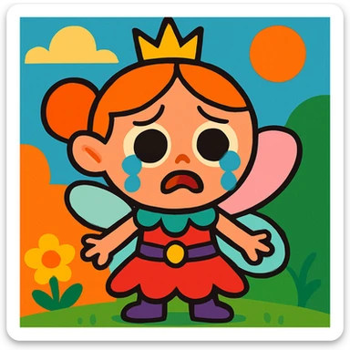 A cute fairytale character crying sticker