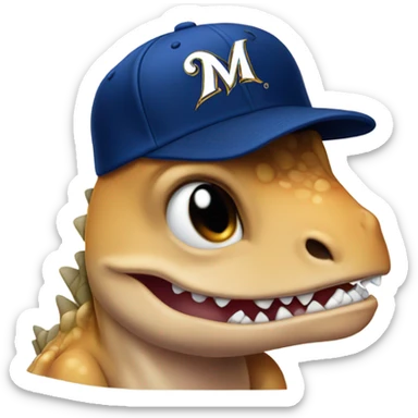 Crying baby dinosaur wearing a Milwaukee brewers hat  sticker