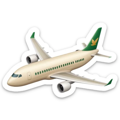 long light beige passenger airplane with dark green logo on wing, emoji style sticker