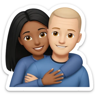 black woman with long hair hugging white man with brown buzz cut. young couple  sticker
