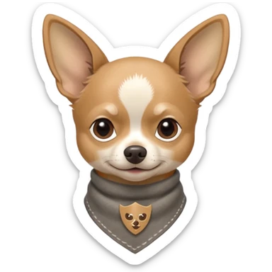 Make a Gray Chihuahua wearing a earthy tone bandana around the neck with the logo TCO on the bandana sticker
