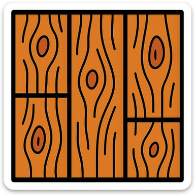 European hardwood floor icon, rustic finish, visible knots, medium brown, top-down view, color outline style sticker