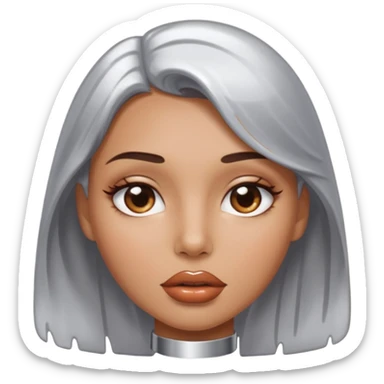 slightly parted lips, silver chrome material, glossy wet shine, seductive aesthetic sticker