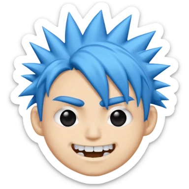 2D de gorillaz como emoji,cabelo azul bagunçado espetado ,olho totalmente branco e espaço grande entre os dentes ,com nariz e sobrancelha preta grossa sticker