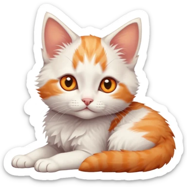 full body of very small + skinny ginger and white kitten with deep orange eyes and triangular shaped face lying down sticker