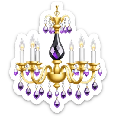 Luxurious black and white chandelier with gold and amethyst crystals  sticker