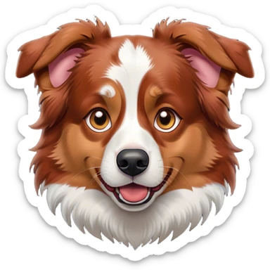 Cinematic Comical Red Merle Australian Shepherd Portrait Emoji, Head tilted dramatically with an exaggeratedly shocked or offended expression, short red merle fur with striking white accents, wide, expressive amber eyes filled with exaggerated disbelief, Simplified yet hilariously expressive features, highly detailed, glowing with a slightly sassy glow, high shine, dramatic yet playful, stylized with an air of attitude, bright and endearing, soft glowing outline, capturing the essence of a sassy and over-the-top pup, so meme-worthy it feels like it could side-eye its way into internet fame instantly! sticker