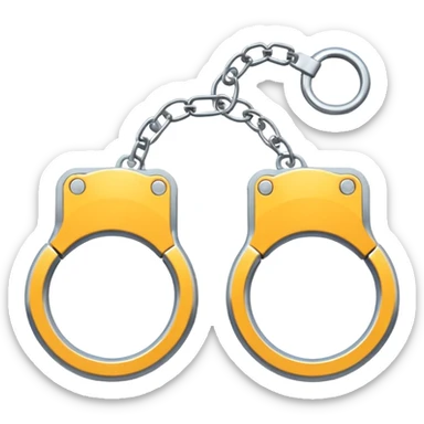  metallic handcuffs emoji, reflective metal, simple flat vector design, futuristic style sticker