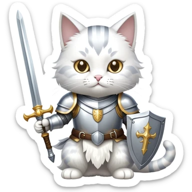 cat dressed as a paladin with shining armor and a holy sword sticker