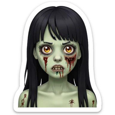 Emoji de zumbi mulher de cabelo comprido preto franja e piercing no septo sticker