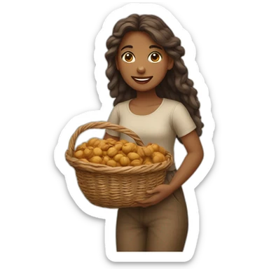 Girl with basket of walnuts sticker