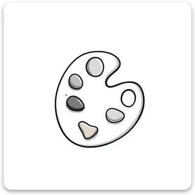 Detailed artist's paint palette with thumb hole and paint colors in specific pastel colors (dd9fb0, ffc6d3, a3bfc9, c4bee2, f1b091). Hand-drawn doodle style with intricate details. The palette should have paint blobs of each color clearly visible. sticker