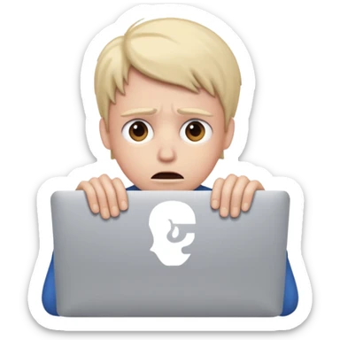 Someone using a MacBook, looking being afraid of something sticker