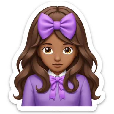 long wavy brown hair from behind with a medium lilac bow sticker