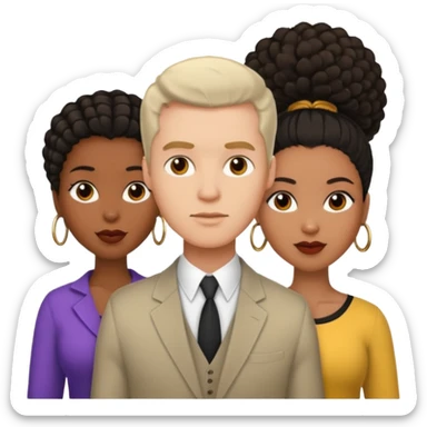 White brunette American man with two black african women both are African one is light skin black and one is medium tone black with african hair styles sticker