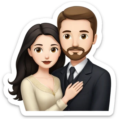 married couple, tall white man with brown hair goatee mustache embracing a pale woman with long black hair, wearing elegant clothing sticker