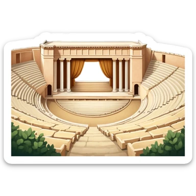 Cinematic Realistic Theatre of Epidaurus Landmark Emoji, depicted as a classical open‚Äêair theatre nestled in nature rendered with soft textures and serene, historical lighting. sticker