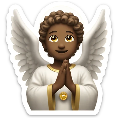 angelic emote with smile and eye looks up with hand that prayying open hand and a halo  sticker