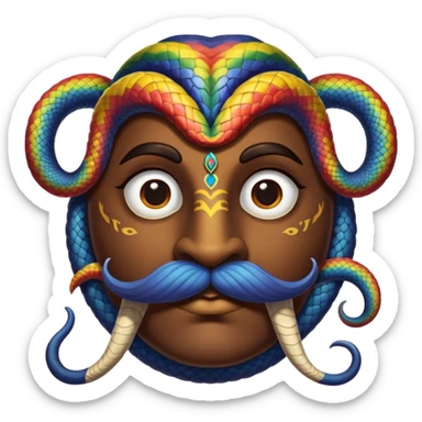 Oxumarê, African rainbow serpent deity with human face, having only a mustache (no beard on the sides) and a beauty mark on the left side below the lip sticker