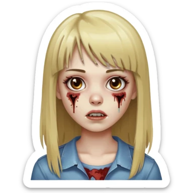 faça uma garota zumbi de cabelo liso marrom com mechas loiras liso grande com franja sticker