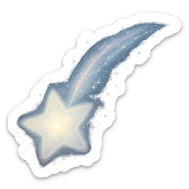 celestial shooting star with a glowing trail, whimsical sticker