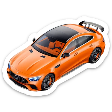Mercedes amg gt 63 orange colour From top angle light coming from back and creating rimlight with blue colour on object sticker