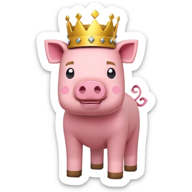 Minecraft pig full body pink blocky animal with square head wearing a crown sticker