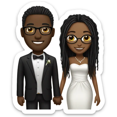black couple light skin man with long black locs, dark skin female with glasses with black locs wedding sticker