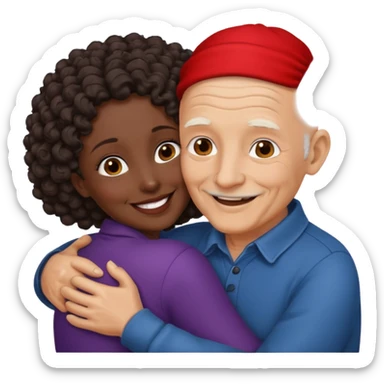  White no hiar Old man hugging dack skin curly hair woman sticker