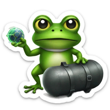 A frog holding a nuclear bomb sticker