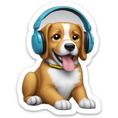 Dog listens to music with headphones sticker