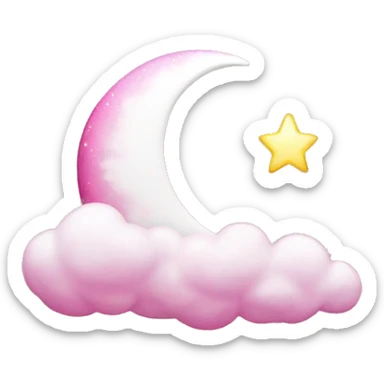 Pink crescent moon with sparkly white clouds sticker