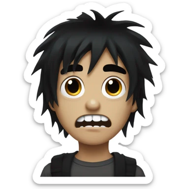 Boy, black hair, medium long, emo, shaggy, zombie, dark, spooky, creepy expression sticker