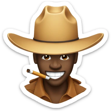 Happy emoji with cowboy hat and a cigarette in the mouth sticker