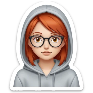 girl with straight red hair with brown eyes, glasses, in a hoodie sticker