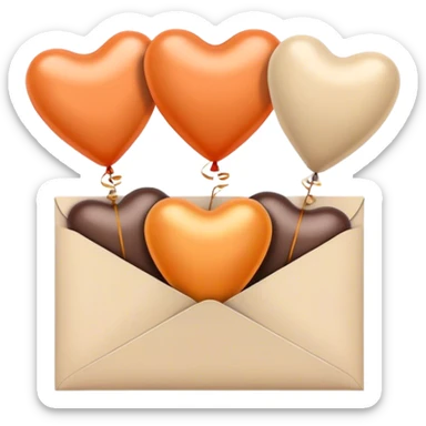 dark brown love letter in pastel beige and dark orange metallic heart-shaped balloons sticker