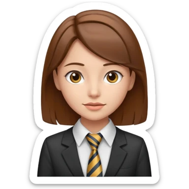 Interpreter girl with brown hair and a necktie sticker