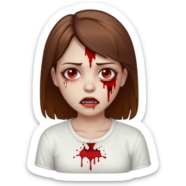 
 Zombie Girl with brown straight hair and basic white shirt On sticker