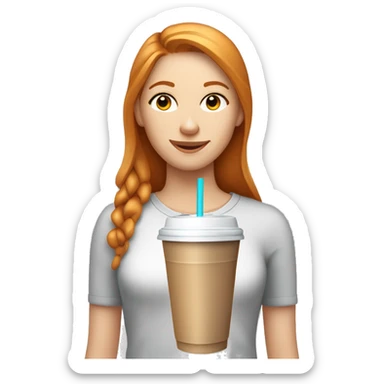 Ginger straight haired girl i’m workout set drinking iced latte  sticker