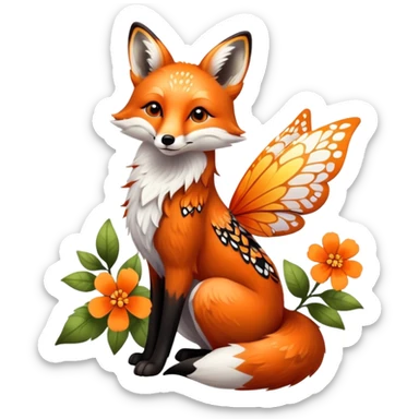 Fox with butterfly wings and flower patterns on fur sticker