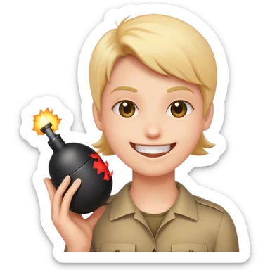 Cute emoji of a person smiling and holding a bomb sticker