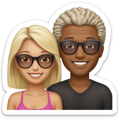 Black man salt n pepper hair smiling with blonde in love on beach sticker